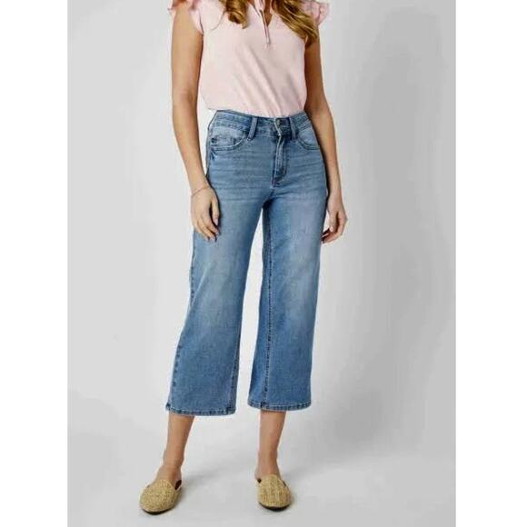 Judy Blue Wide Leg High Waist Jeans Womens 15/32 Cropped Tummy Control - Picture 1 of 13